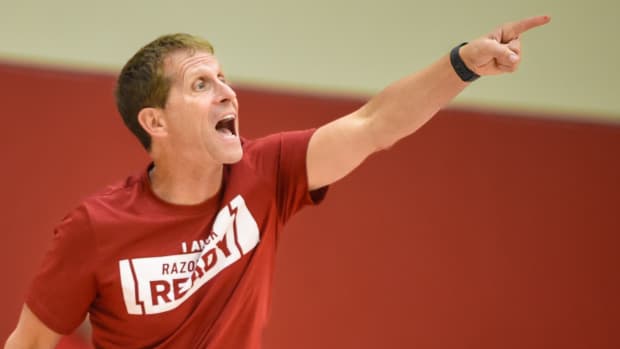 Razorbacks coach Eric Musselman at practice Thursday